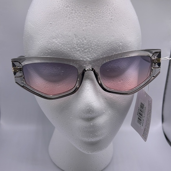 chunky Transparent Grey Two Tone Lens Gold Accent Fashion Sunglasses - Picture 10 of 12